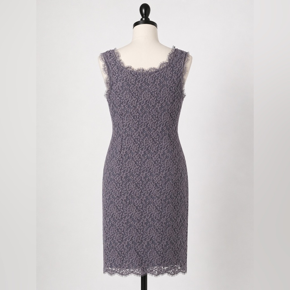 Adrianna Papell Lace Sheath Dress Gray Evening Cocktail Size 10 Petite (10P)
